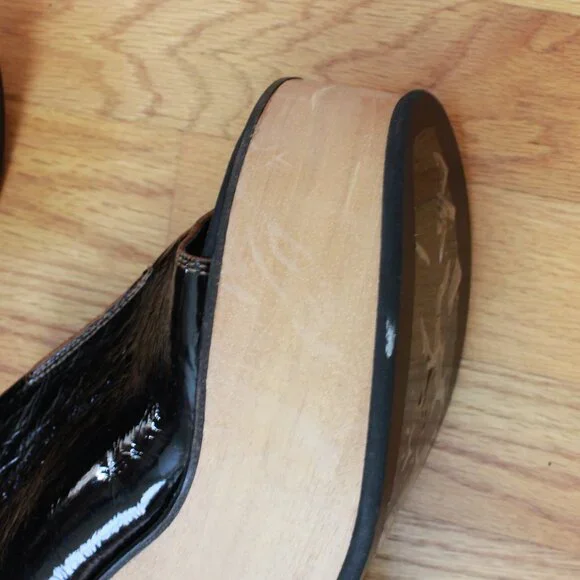 NWOT Free People Gabriela Leather Wood Clogs Black Tan Size 8 - Picture 11 of 11